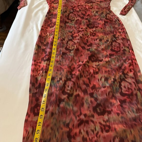 Steve Madden Sheer Mesh Midi Dress – Abstract Floral – Long Sleeve – Size Large - Picture 8 of 8